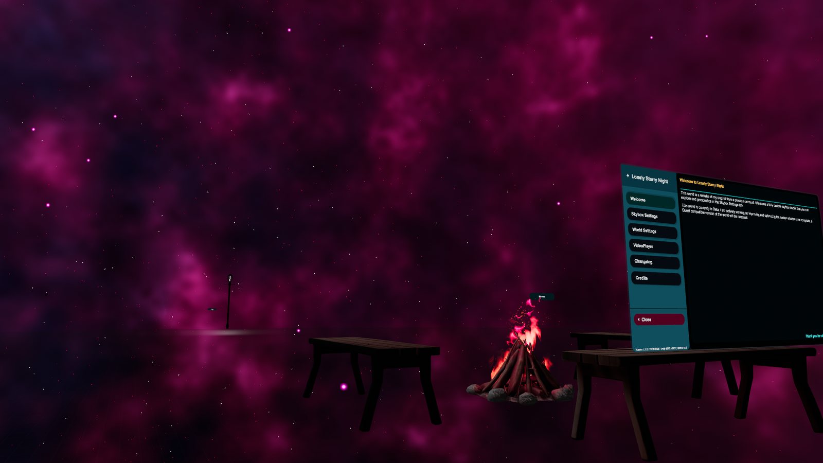 In-world Skybox Settings menu for customizing the sky in Lonely Starry Night